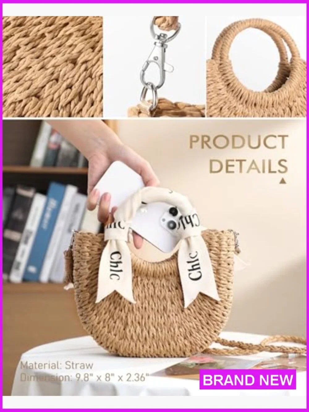 Woven Straw Crossbody Bag Hobo Shoulder Purse Summer Beach Vacation Y2K - Picture 2 of 7